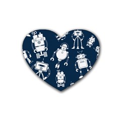 White-robot-blue-seamless-pattern Rubber Heart Coaster (4 Pack) by Salman4z