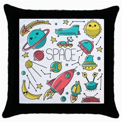 Space-cosmos-seamless-pattern-seamless-pattern-doodle-style Throw Pillow Case (black) by Salman4z