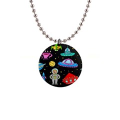 Seamless-pattern-with-space-objects-ufo-rockets-aliens-hand-drawn-elements-space 1  Button Necklace by Salman4z