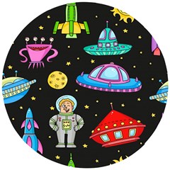 Seamless-pattern-with-space-objects-ufo-rockets-aliens-hand-drawn-elements-space Wooden Puzzle Round by Salman4z