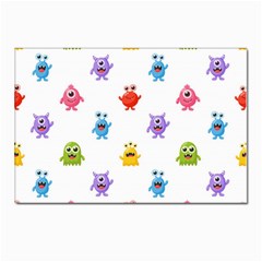 Seamless-pattern-cute-funny-monster-cartoon-isolated-white-background Postcards 5  X 7  (pkg Of 10) by Salman4z