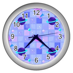 Seamless-pattern-pastel-galaxy-future Wall Clock (silver) by Salman4z