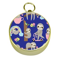 Hand-drawn-cute-sloth-pattern-background Gold Compasses by Salman4z