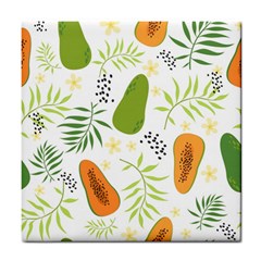 Seamless-tropical-pattern-with-papaya Tile Coaster by Salman4z