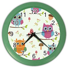 Forest-seamless-pattern-with-cute-owls Color Wall Clock by Salman4z