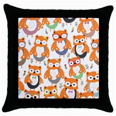 Cute-colorful-owl-cartoon-seamless-pattern Throw Pillow Case (black) by Salman4z