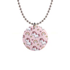 Cute-unicorn-rainbow-seamless-pattern-background 1  Button Necklace by Salman4z