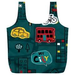 Seamless-pattern-hand-drawn-with-vehicles-buildings-road Full Print Recycle Bag (xxl) by Salman4z