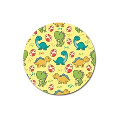 Seamless Pattern With Cute Dinosaurs Character Magnet 3  (round) by pakminggu