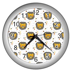 Lion Heads Pattern Design Doodle Wall Clock (silver) by pakminggu