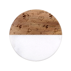 Raccoon Texture Seamless Scrapbooking Hearts Classic Marble Wood Coaster (round)  by pakminggu