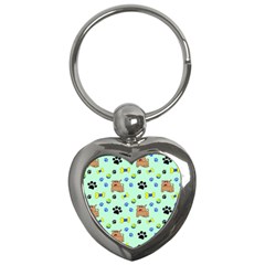 Dog Pattern Seamless Blue Background Scrapbooking Key Chain (heart) by pakminggu