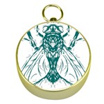 Green Insect Bee Illustration Gold Compasses Front