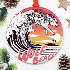 Gray Wolf Beach Waves A Wolf Animal Retro Ornament (round) by pakminggu