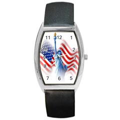 Statue Of Liberty And Usa Flag Art Barrel Style Metal Watch by danenraven