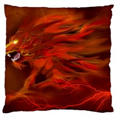 Fire Lion Flames Light Mystical Dangerous Wild Large Premium Plush Fleece Cushion Case (two Sides) by Mog4mog4