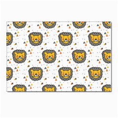 Lion Heads Pattern Design Doodle Postcards 5  X 7  (pkg Of 10) by Mog4mog4