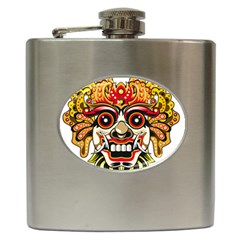 Bali Barong Mask Euclidean Vector Chiefs Face Hip Flask (6 Oz) by Mog4mog4