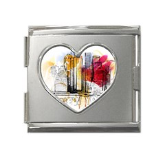 New York City Skyline Vector Illustration Mega Link Heart Italian Charm (18mm) by Mog4mog4