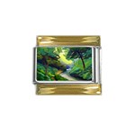 Landscape Illustration Nature Forest River Water Gold Trim Italian Charm (9mm) Front