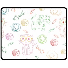 Cats And Food Doodle Seamless Pattern Two Sides Fleece Blanket (medium) by Bakwanart