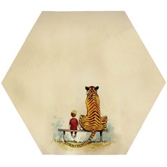 Tiger Sitting Beside Boy Painting Parody Cartoon Wooden Puzzle Hexagon by Bakwanart