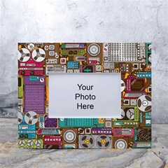 Pattern Design Art Techno Dj Music Retro Music Device White Tabletop Photo Frame 4 x6  by Bakwanart