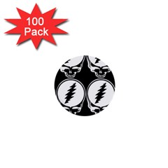 Black And White Deadhead Grateful Dead Steal Your Face Pattern 1  Mini Buttons (100 Pack)  by 99art