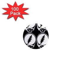 Black And White Deadhead Grateful Dead Steal Your Face Pattern 1  Mini Magnets (100 Pack)  by 99art