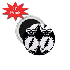 Black And White Deadhead Grateful Dead Steal Your Face Pattern 1 75  Magnets (10 Pack)  by 99art