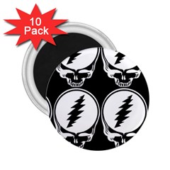 Black And White Deadhead Grateful Dead Steal Your Face Pattern 2 25  Magnets (10 Pack)  by 99art