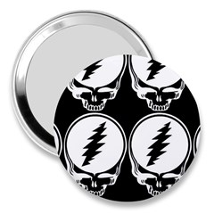 Black And White Deadhead Grateful Dead Steal Your Face Pattern 3  Handbag Mirrors by 99art