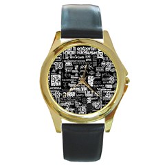 Music Pattern Black White Round Gold Metal Watch by 99art