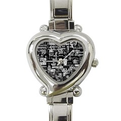 Music Pattern Black White Heart Italian Charm Watch by 99art