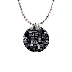 Music Pattern Black White 1  Button Necklace by 99art