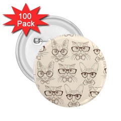 Seamless Pattern Hand Drawn-cats-with Hipster Accessories 2 25  Buttons (100 Pack)  by Vaneshart