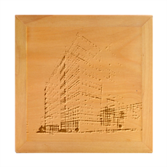 Architecture Blue Drawing Engineering City Modern Building Exterior Wood Photo Frame Cube by 99art