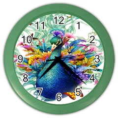 Bird-peafowl-painting-drawing-feather-birds Color Wall Clock by 99art