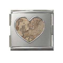 Old Vintage Classic Map Of Europe Mega Link Heart Italian Charm (18mm) by B30l