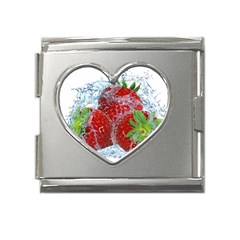 Red Strawberries Water Squirt Strawberry Fresh Splash Drops Mega Link Heart Italian Charm (18mm) by B30l