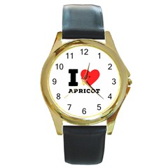 I Love Apricot  Round Gold Metal Watch by ilovewhateva