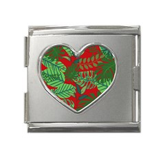 Leaves Leaf Nature Pattern Red Green Mega Link Heart Italian Charm (18mm) by Cowasu