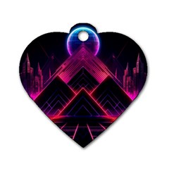 Synthwave City Retrowave Wave Dog Tag Heart (one Side) by Bangk1t