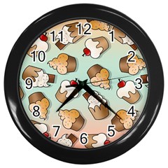 Cupcakes Cake Pie Pattern Wall Clock (black) by Ndabl3x