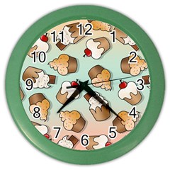 Cupcakes Cake Pie Pattern Color Wall Clock by Ndabl3x