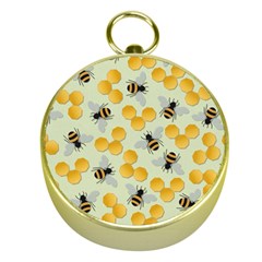 Honey Bee Bees Pattern Gold Compasses by Ndabl3x