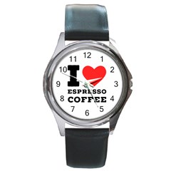 I Love Espresso Coffee Round Metal Watch by ilovewhateva