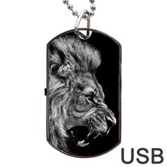 Angry Male Lion Roar Dog Tag Usb Flash (two Sides) by Wav3s