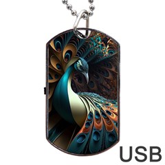 Peacock Bird Feathers Plumage Colorful Texture Abstract Dog Tag Usb Flash (one Side) by Wav3s