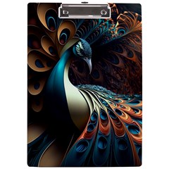 Peacock Bird Feathers Plumage Colorful Texture Abstract A4 Acrylic Clipboard by Wav3s